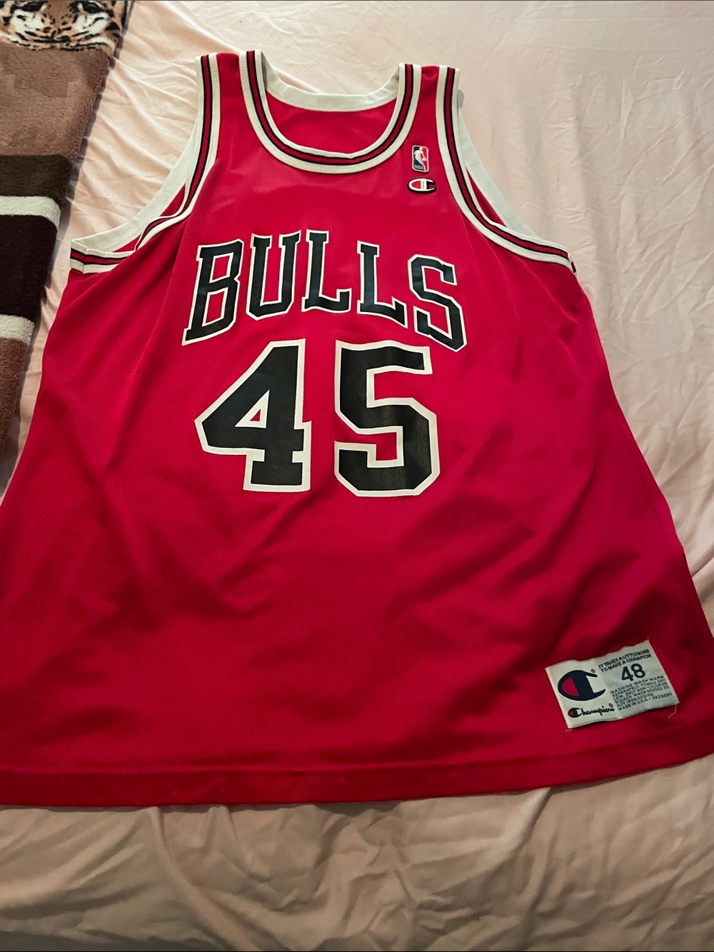 Champion Red Chicago Bulls #45 Jersey with Black & White Trim